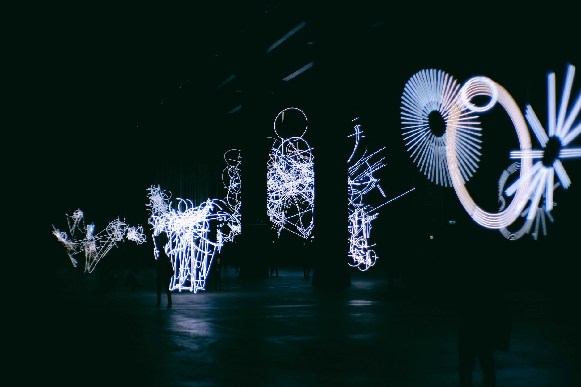 geometric figures made of artificial light in dusk